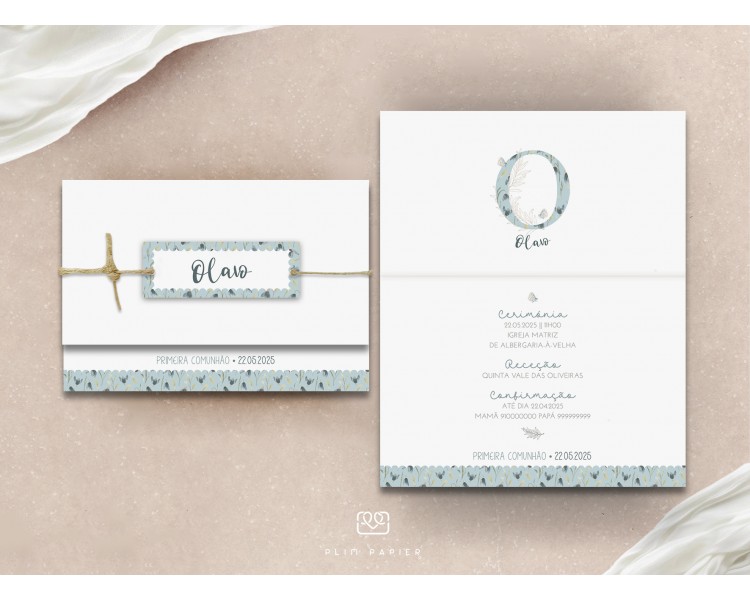 Convite com etiqueta - Primavera - Temática padrão floral + Inicial