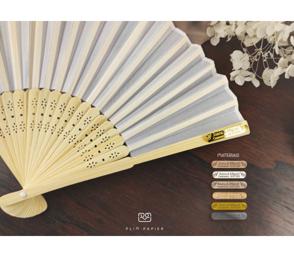 Leque de Bambu e tecido com etiqueta personalizada