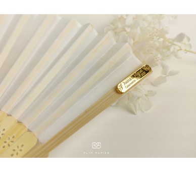 Leque de Bambu e tecido com etiqueta personalizada
