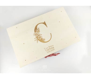 Caixa Batismo - cor natural ou branco - inical floral