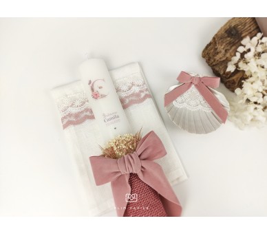 CJ3 CONJUNTO COMPLETO - caixa, vela floral, toalha, concha