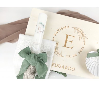 CJ40 CONJUNTO COMPLETO - caixa, vela floral, toalha estampada, concha floral