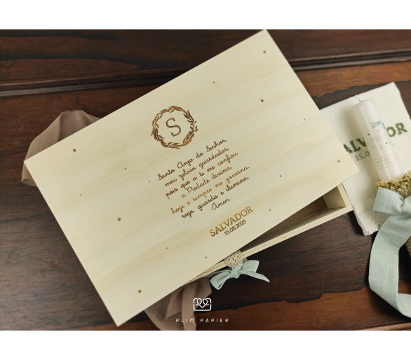 Caixa Batismo - cor natural ou branco - coroa