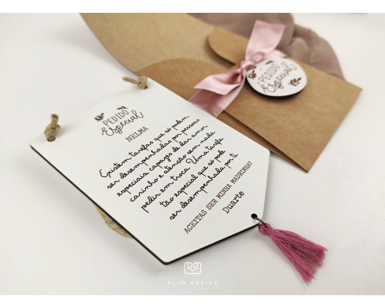 Convite mini placa pessoas especiais + envelope - padrinho