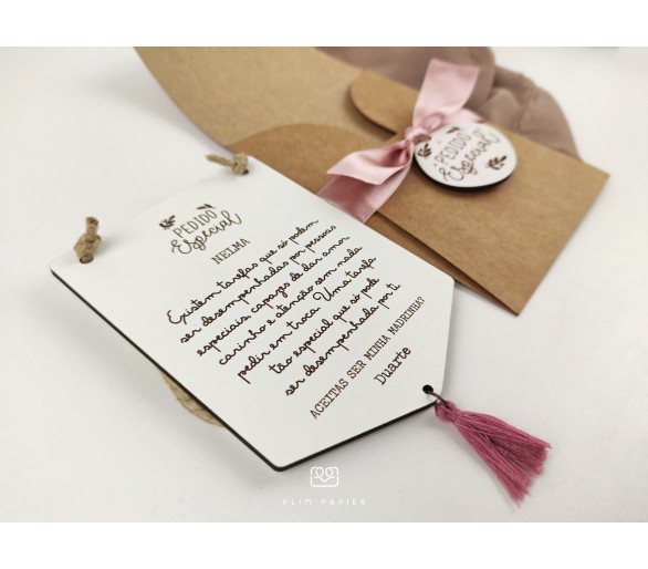 Convite mini placa pedido especial + envelope - madrinha