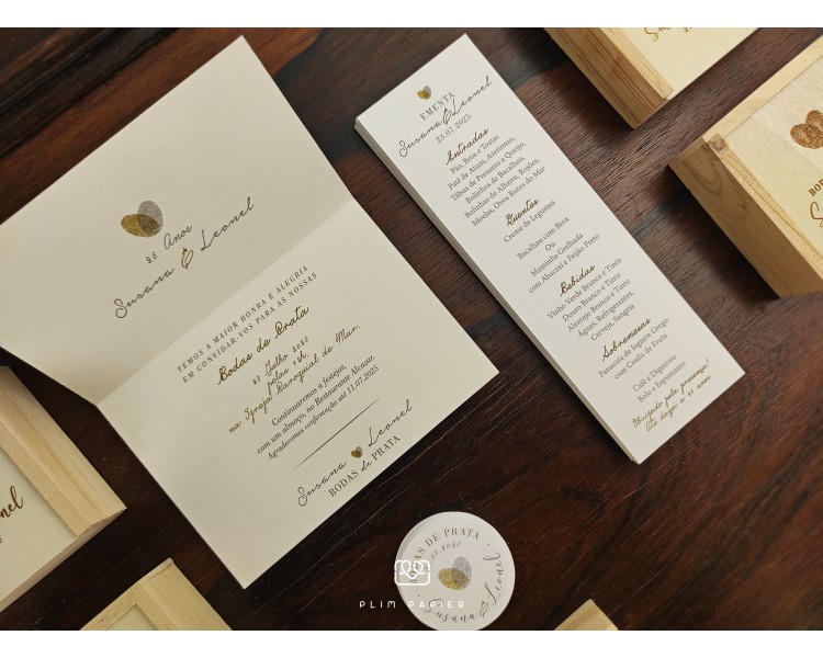 Convite para Bodas de Ouro ou prata - Coração - impressões digitais