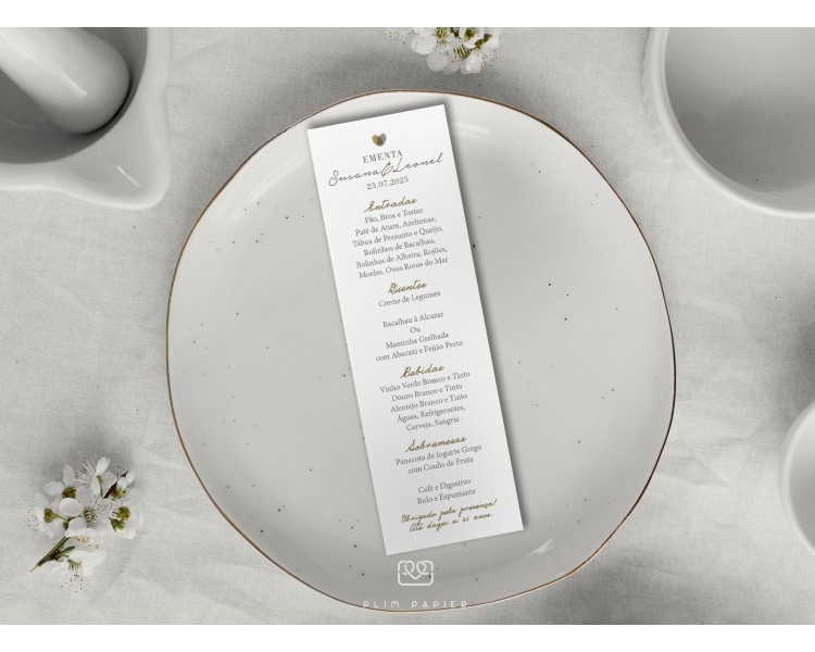 Ementa para Bodas de Ouro ou prata - Coração - impressões digitais