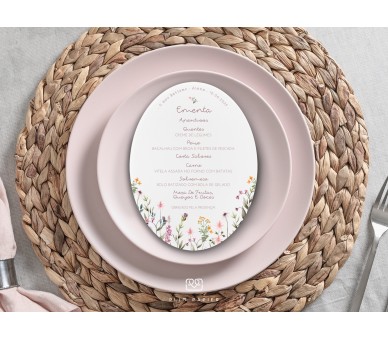 Ementa Oval Dália - tema floral delicado