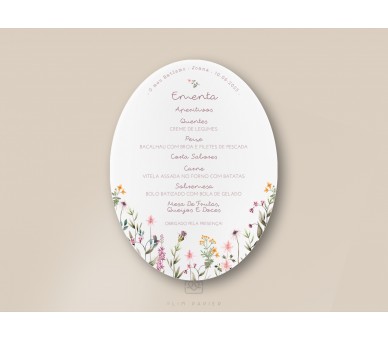 Ementa Oval Dália - tema floral delicado