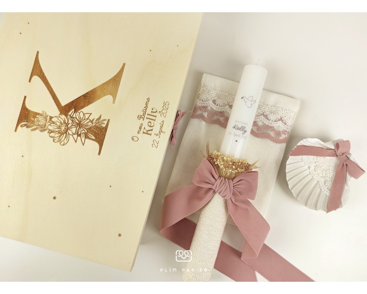CJ3 CONJUNTO COMPLETO - caixa, vela floral, toalha, concha
