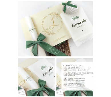 CJ24 CONJUNTO COMPLETO - Caixa, concha, vela + toalha estampada