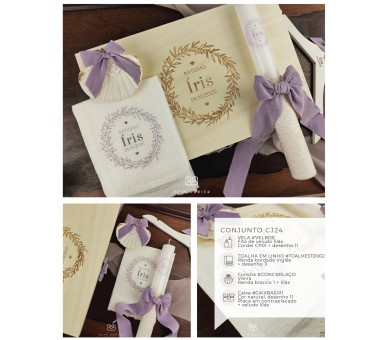 CJ24 CONJUNTO COMPLETO - Caixa, concha, vela + toalha estampada