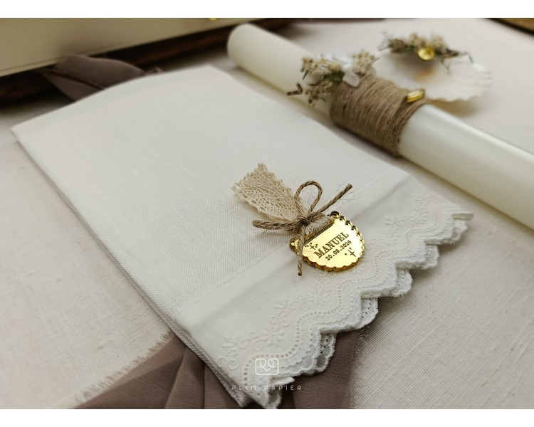 Toalha batismo só uma renda + placa 