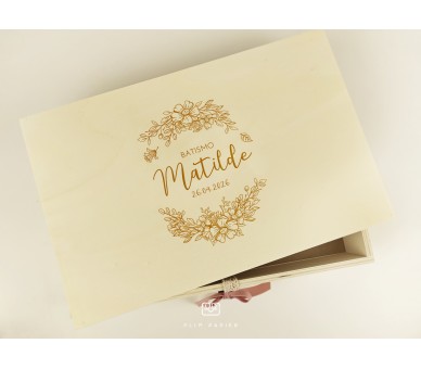 Caixa Batismo - cor natural ou branco - inical floral