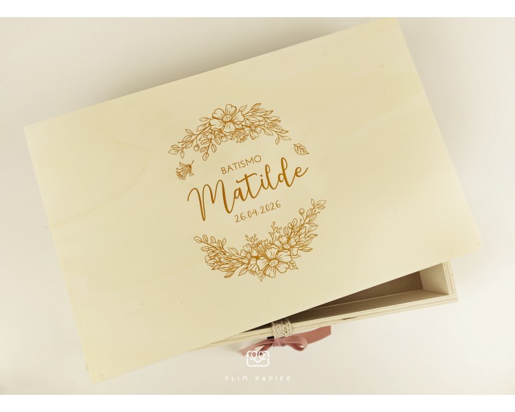 Caixa Batismo - cor natural ou branco - inical floral