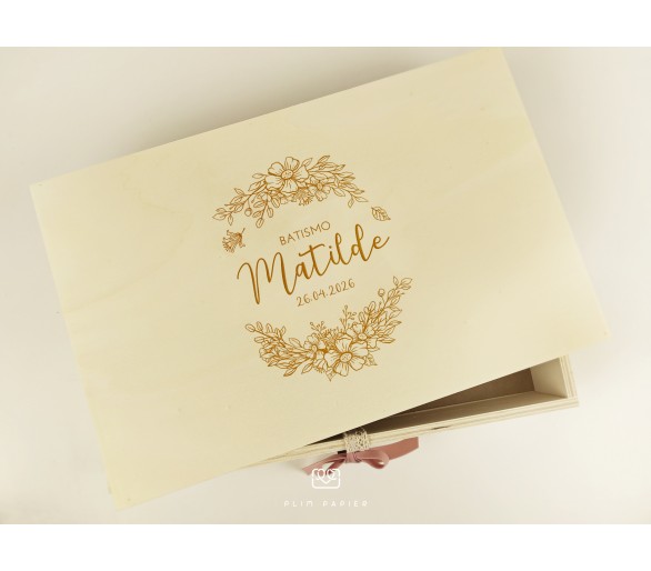 21 Caixa para conjunto de Batismo tampo - cor natural ou branco - Floral Dulce