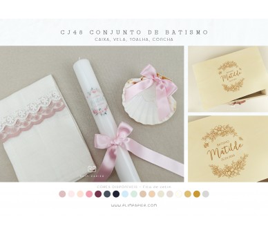 CJ48 CONJUNTO COMPLETO - caixa, vela, toalha renda, concha