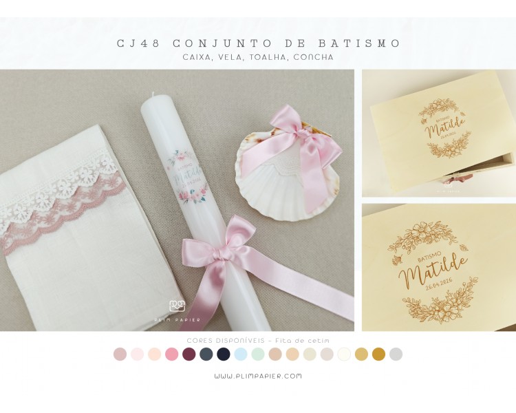 CJ48 CONJUNTO COMPLETO - caixa, vela, toalha renda, concha