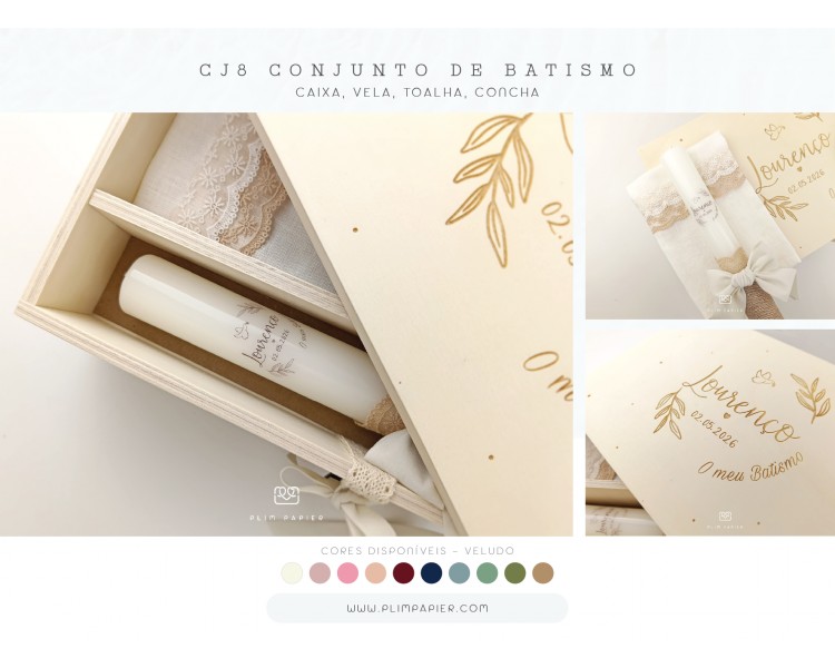 CJ8 CONJUNTO COMPLETO - caixa, vela renda, toalha, concha