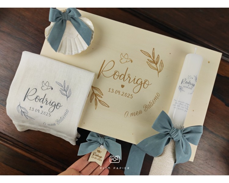 CJ24 CONJUNTO COMPLETO - Caixa, concha, vela + toalha estampada