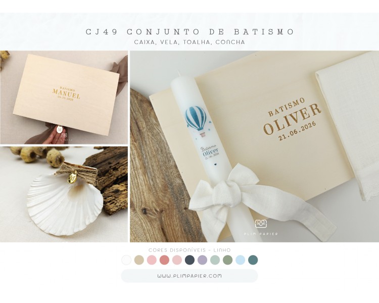CJ47 CONJUNTO COMPLETO - Caixa, concha e vela florais + toalha