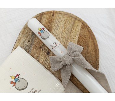 CJ36 CONJUNTO COMPLETO O pequeno príncipe - Caixa, concha e vela com laço em linho + toalha estampada