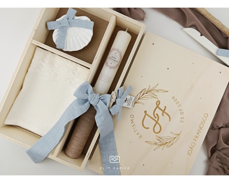 CJ19 CONJUNTO COMPLETO - caixa, vela floral, toalha estampada, concha floral