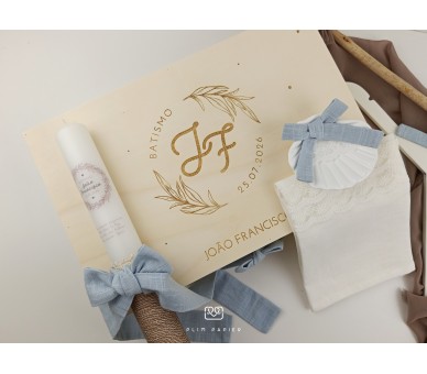 CJ19 CONJUNTO COMPLETO - caixa, vela floral, toalha estampada, concha floral
