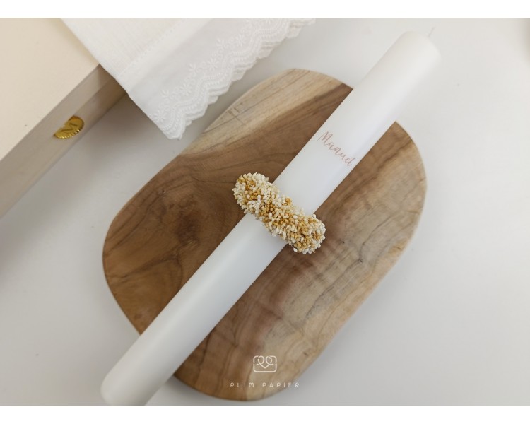 vários desenhos / Vela batismo decorada com flores secas + desenho