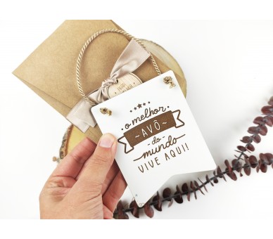 mini placa O MELHOR PAI + embalagem com etiqueta de madeira