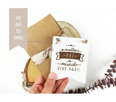 mini placa O MELHOR PAI + embalagem com etiqueta de madeira