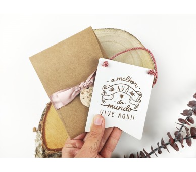 mini placa A MELHOR MÃE + embalagem com etiqueta de madeira