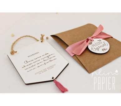 Convite mini placa + envelope - madrinha