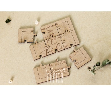 puzzle em madeira casamento