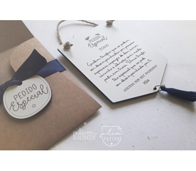 Convite mini placa pessoas especiais + envelope - padrinho