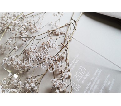 Convite de casamento em acrílico, gravado a laser + envelope com lacre 2