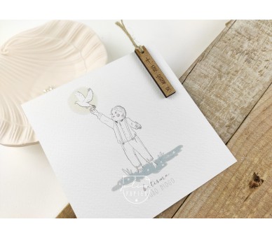 Convite com ilustração menina - etiqueta de madeira + envelope com etiqueta- batismo, comunhão