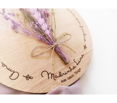 Placa de madeira Madrinha ou padrinho com flores