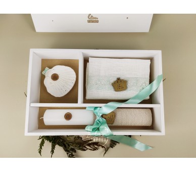 Toalha batismo com renda + placa coroa