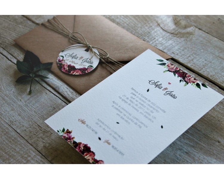 Convite Floral com envelope kraft