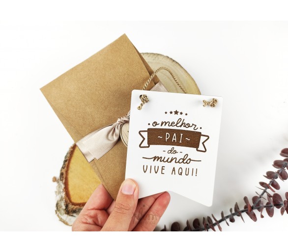 mini placa O MELHOR PAI + embalagem com etiqueta de madeira