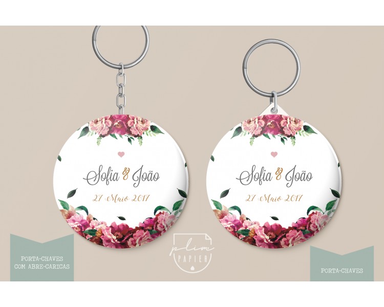 lembrança para casamento - tema floral - porta-chaves / abre-caricas