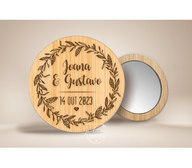 Espelho em madeira bambu - tema floral - Lembrança de casamento ou bodas