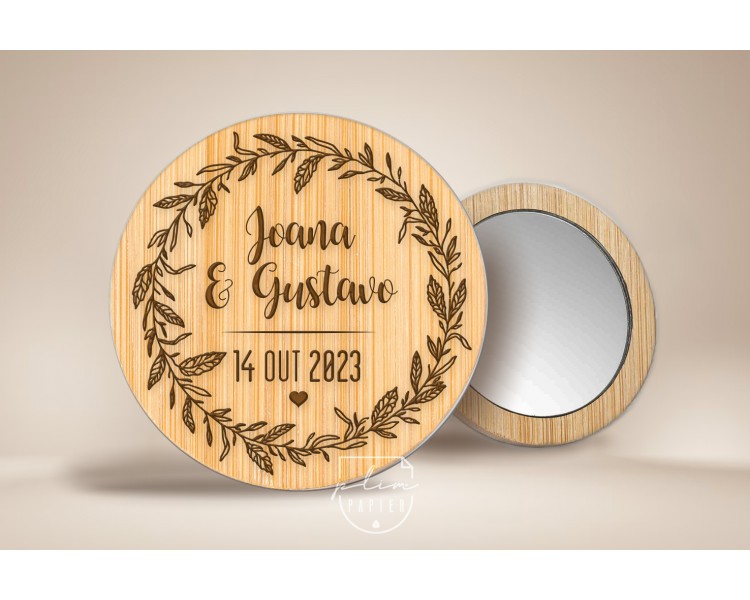 Espelho em madeira bambu - tema floral - Lembrança de casamento ou bodas