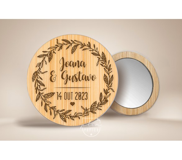 Espelho em madeira bambu - tema floral 3- Lembrança de casamento ou bodas