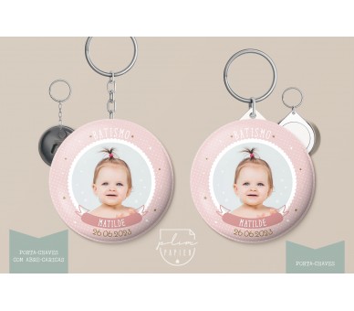 lembrança para batismo, comunhão, aniversário - porta-chaves com impressão de fotografia - tema nuvens, estrela riscas
