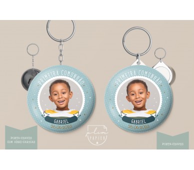 lembrança para batismo, comunhão, aniversário - porta-chaves com impressão de fotografia - tema nuvens, estrela riscas