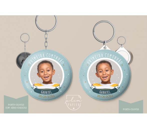 lembrança para batismo, comunhão, aniversário - porta-chaves com impressão de fotografia - tema nuvens, estrela riscas