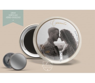LEMBRANÇA DE CASAMENTO OU BODAS COM FOTOGRAFIA - IMAN, ABRE-CARICAS, ESPELHO