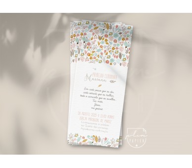 Convite com padrão floral - batismo, comunhão, crisma